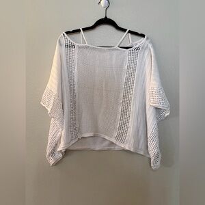 Free People White Crochet Knit Poncho Sweater Top M